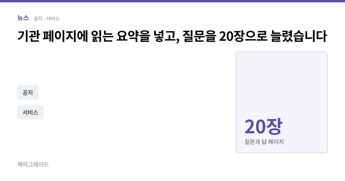 기관 페이지에 읽는 요약을 넣고, 질문을 20장으로 늘렸습니다. 20장 — 질문과 답 페이지